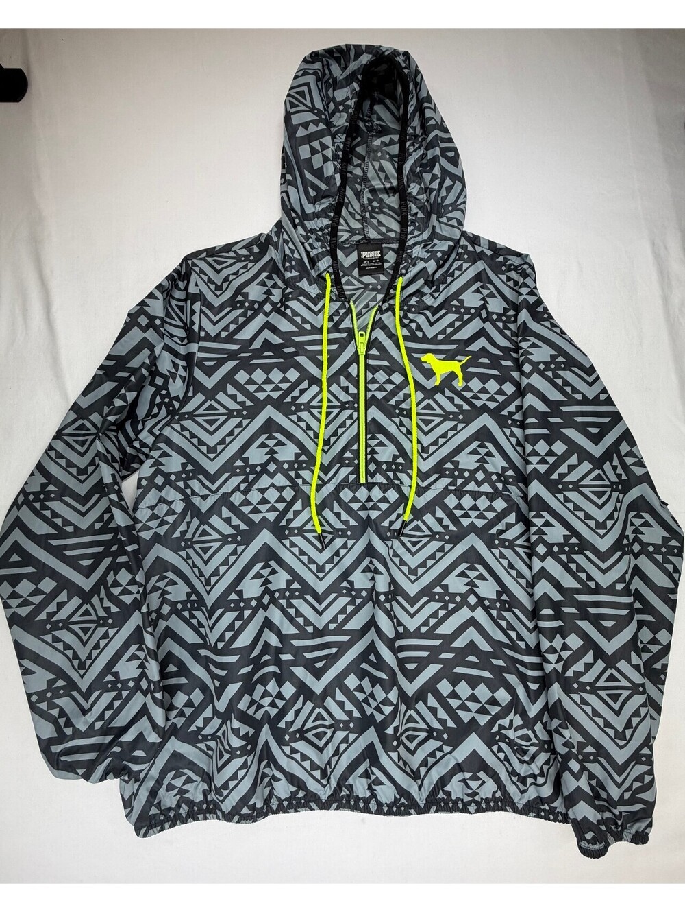PINK Victoria Secret Women's Jacket Aztec Hooded Quarter Zip Size M Black Grey